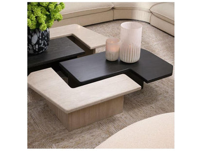 Ethnicraft Coffee Table Yardham Travertine Charcoal Grey Oak Veneer Set Of 2