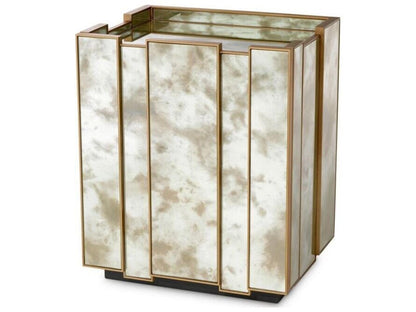 Ethnicraft Nightstand Nottingham Right Antique Mirror Glass Brushed Brass Finish