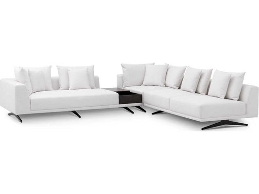 Endless Modular Upholstered Sectional Sofa in Avalon White with Black Legs