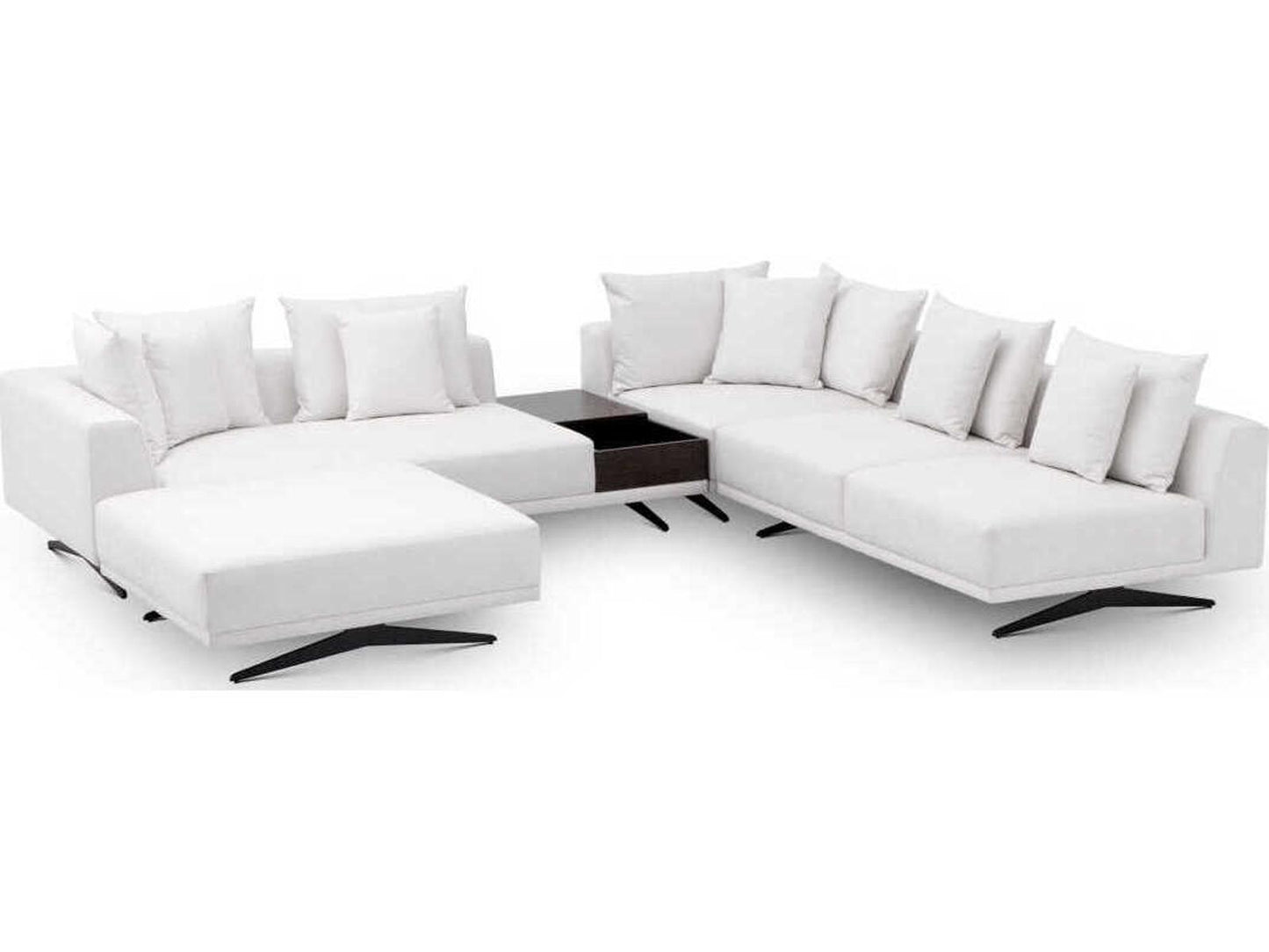 Endless Modular Upholstered Sectional Sofa in Avalon White with Black Legs