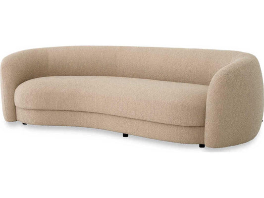 Blaine Curved 3-Seat Boucle Fabric Sofa in Sand with Black Feet