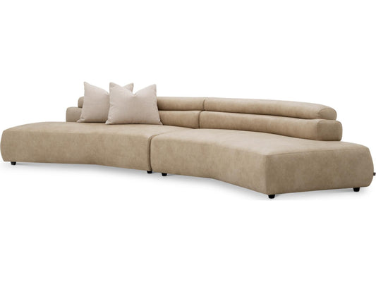Marvella 4-Seat Valente Beige Faux Leather and Renato Ecru Fabric Sofa