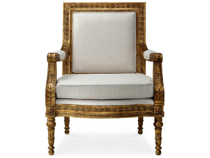 Chair Louis Upholstered Dining Armchair in Sentier Cream and Antique Gold