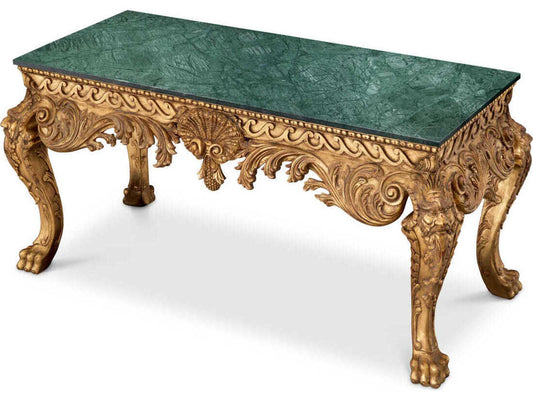 Matthias Rectangular Console Table Green Marble with Antique Gold Finish