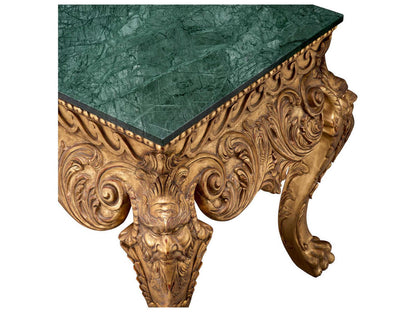 Matthias Rectangular Console Table Green Marble with Antique Gold Finish