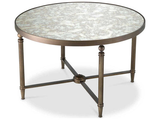 Bowery Round Coffee Table with Antique Mirror Glass and Bronze Finish
