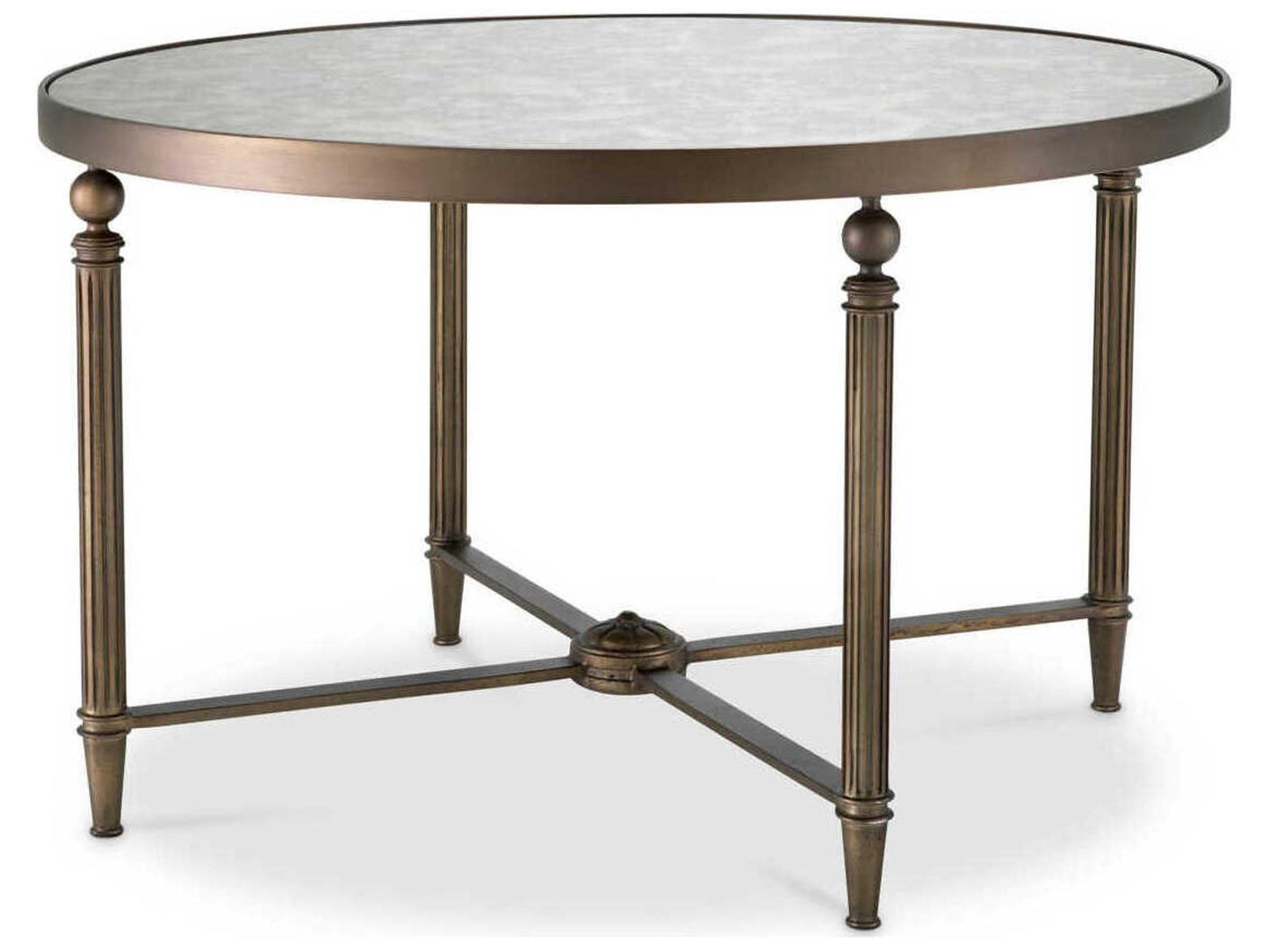 Bowery Round Coffee Table with Antique Mirror Glass and Bronze Finish