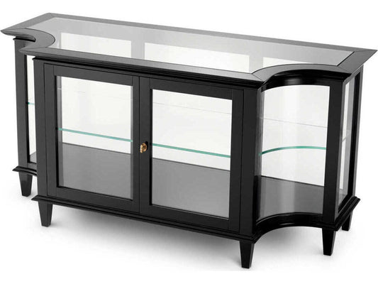 Gala Rectangular Black Console Table with Clear Glass Shelves