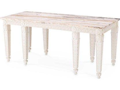 Croome Court Rectangle Console Table with Marble Top Antique White Finish