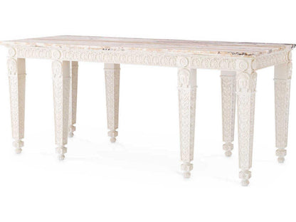 Croome Court Rectangle Console Table with Marble Top Antique White Finish