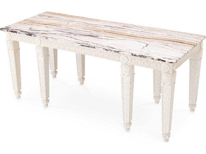 Croome Court Rectangle Console Table with Marble Top Antique White Finish