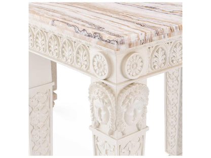 Croome Court Rectangle Console Table with Marble Top Antique White Finish