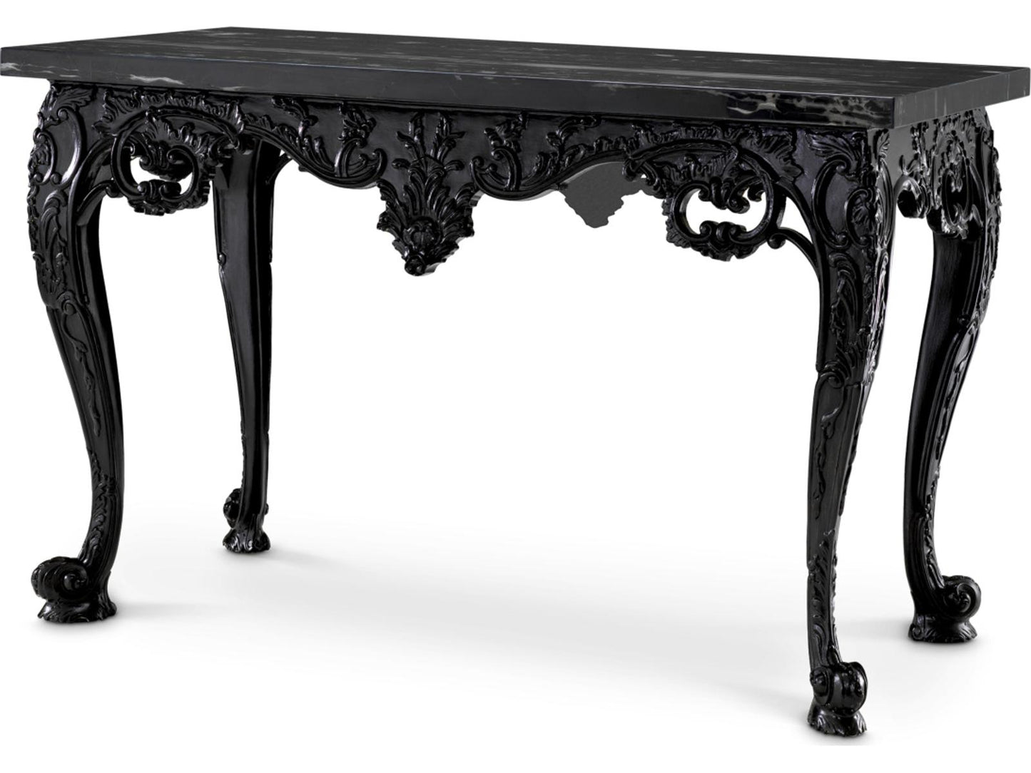 Cadwalader Demilune Console Table with Black Marble and Black Finish