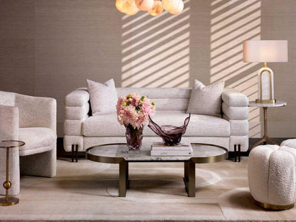 Fabio Oval Coffee Table in Brushed Brass with Barcelona Marble