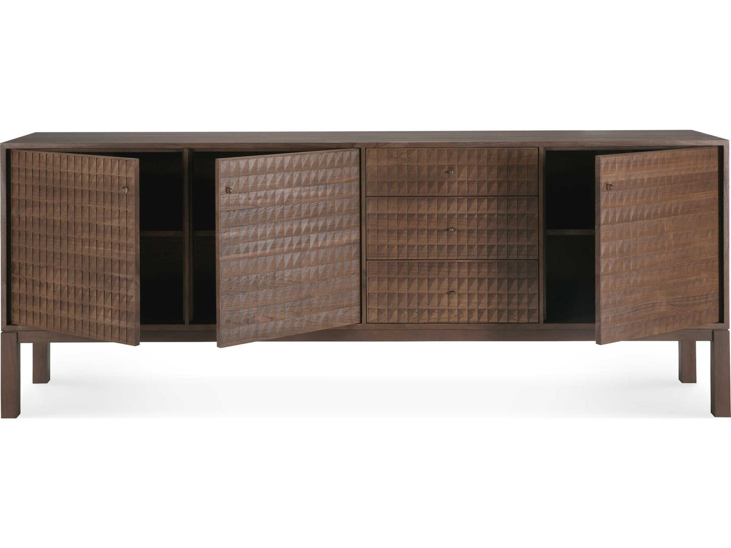 Sono Teak Light Brown Sideboard with Hand-Carved Panels