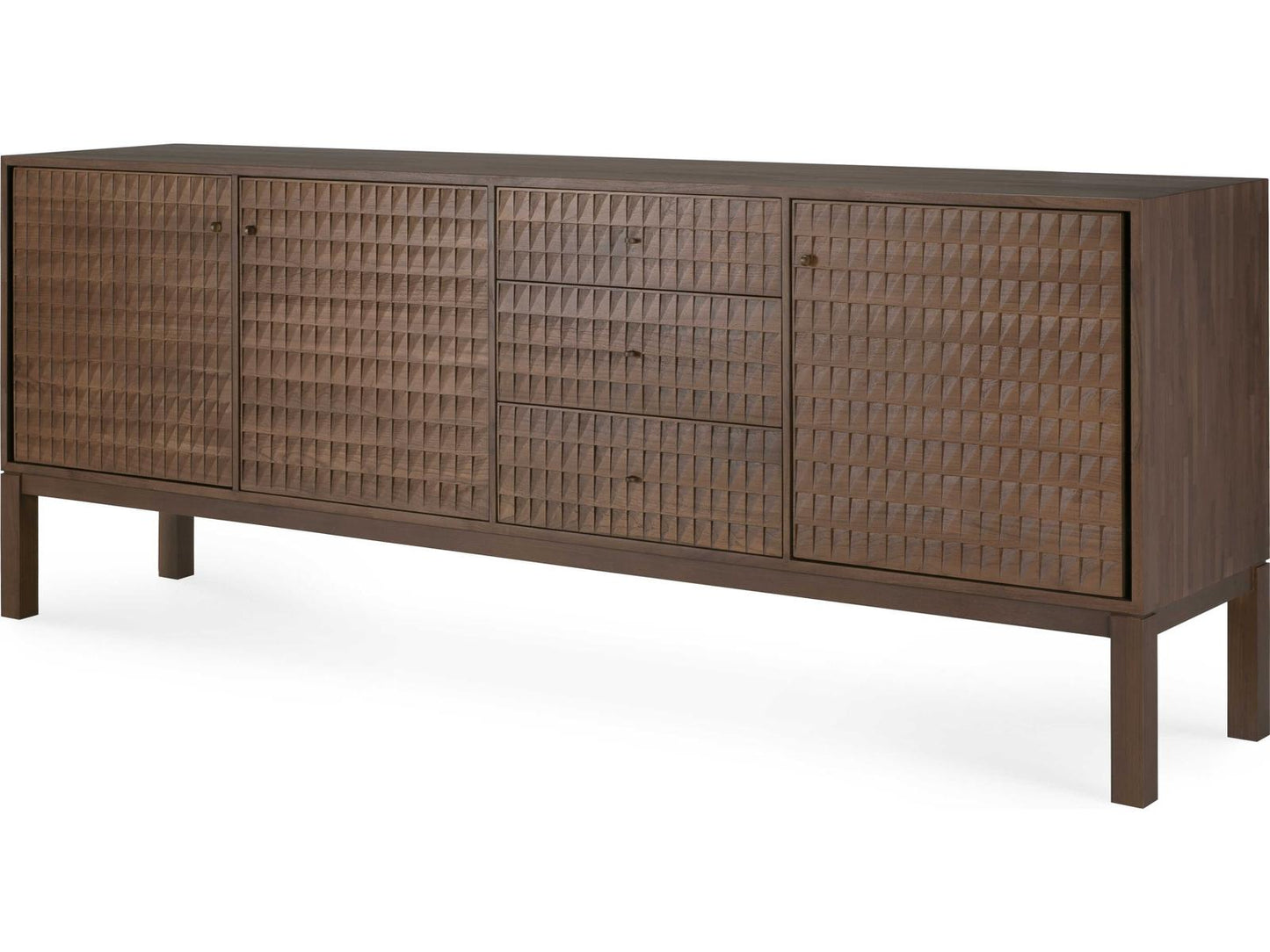 Sono Teak Light Brown Sideboard with Hand-Carved Panels