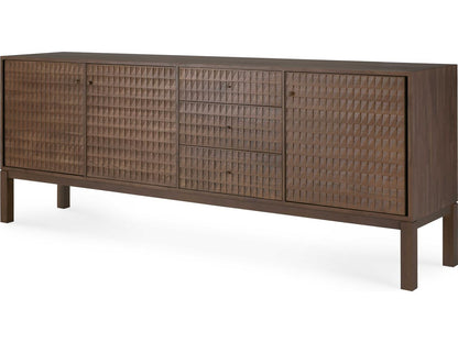 Sono Teak Light Brown Sideboard with Hand-Carved Panels