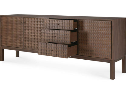 Sono Teak Light Brown Sideboard with Hand-Carved Panels