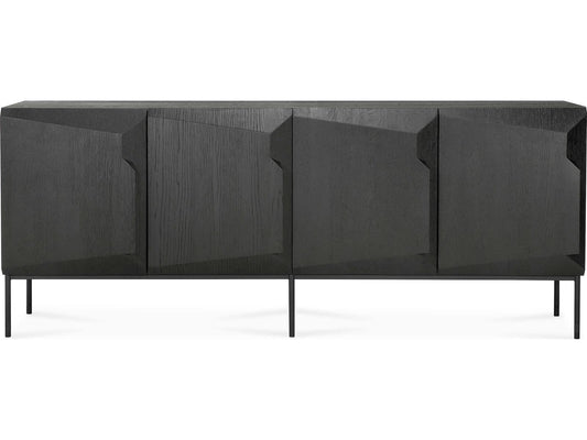 Stairs 4-Door Oak Black Sideboard with Metal Legs