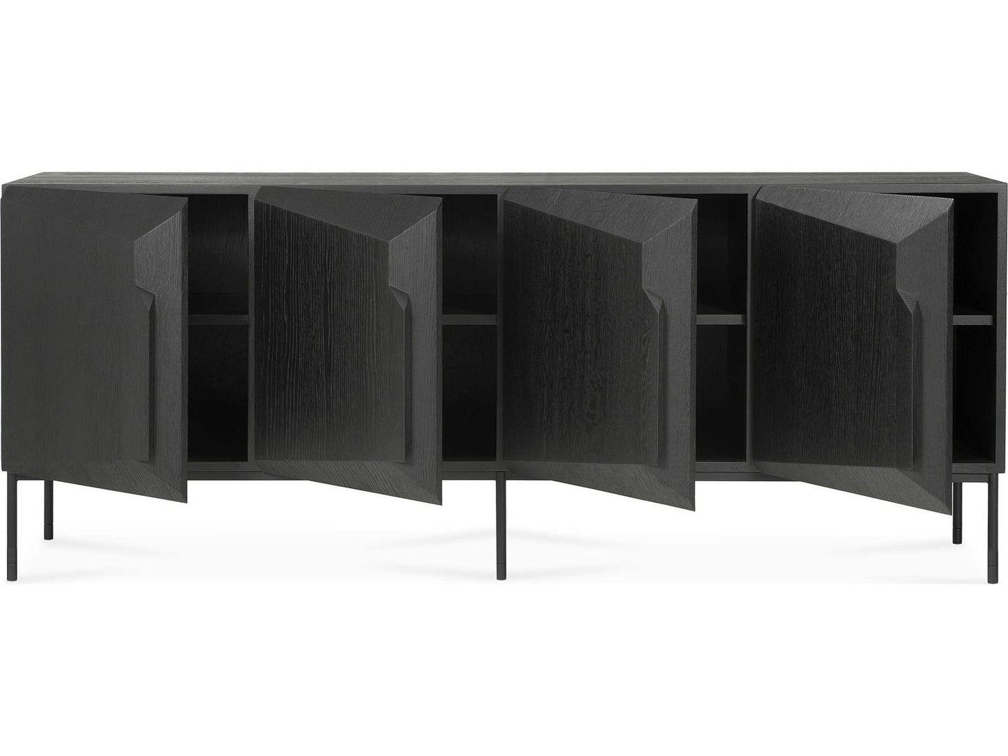 Stairs 4-Door Oak Black Sideboard with Metal Legs