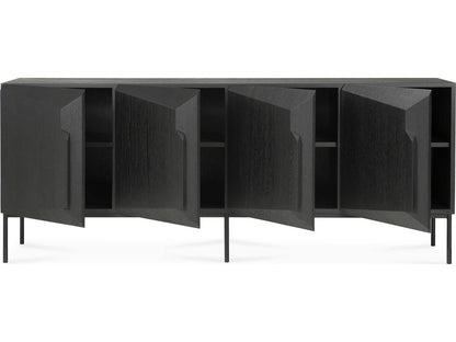 Stairs 4-Door Oak Black Sideboard with Metal Legs