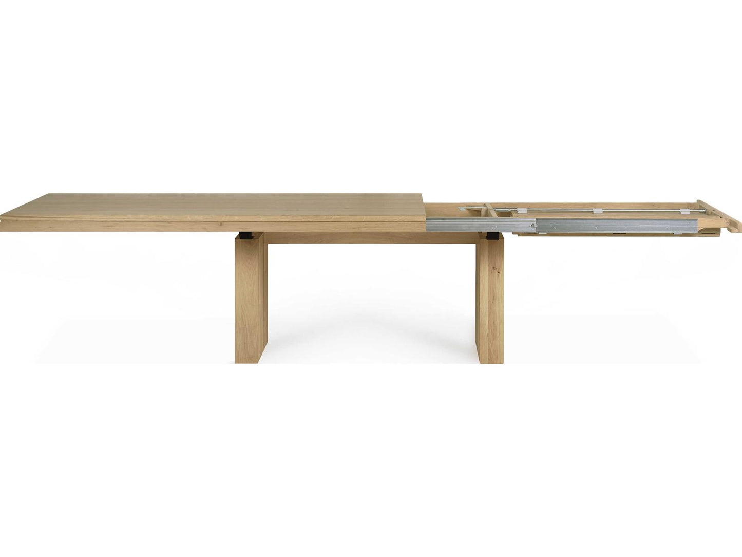 Double Rectangle 79-118 Inch Extendable Dining Table in Natural Oak