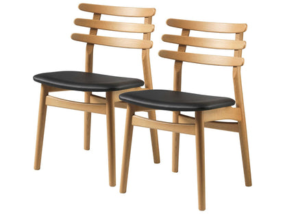 J48 Oak Wood Black Leather Armless Dining Chair