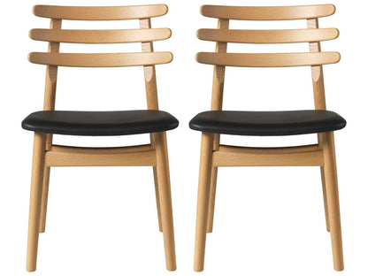 J48 Oak Wood Black Leather Armless Dining Chair