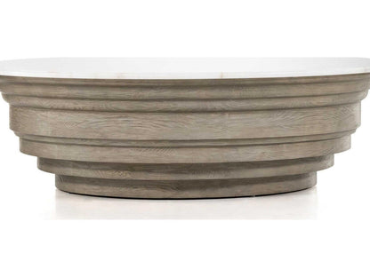 Hughes Caldwell Round Coffee Table in Weathered Blonde Pine and White Marble