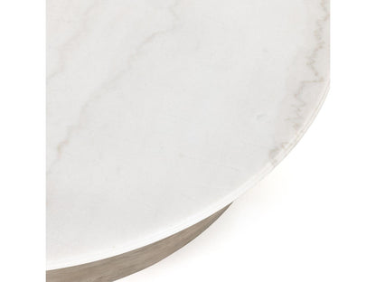 Hughes Caldwell Round Coffee Table in Weathered Blonde Pine and White Marble