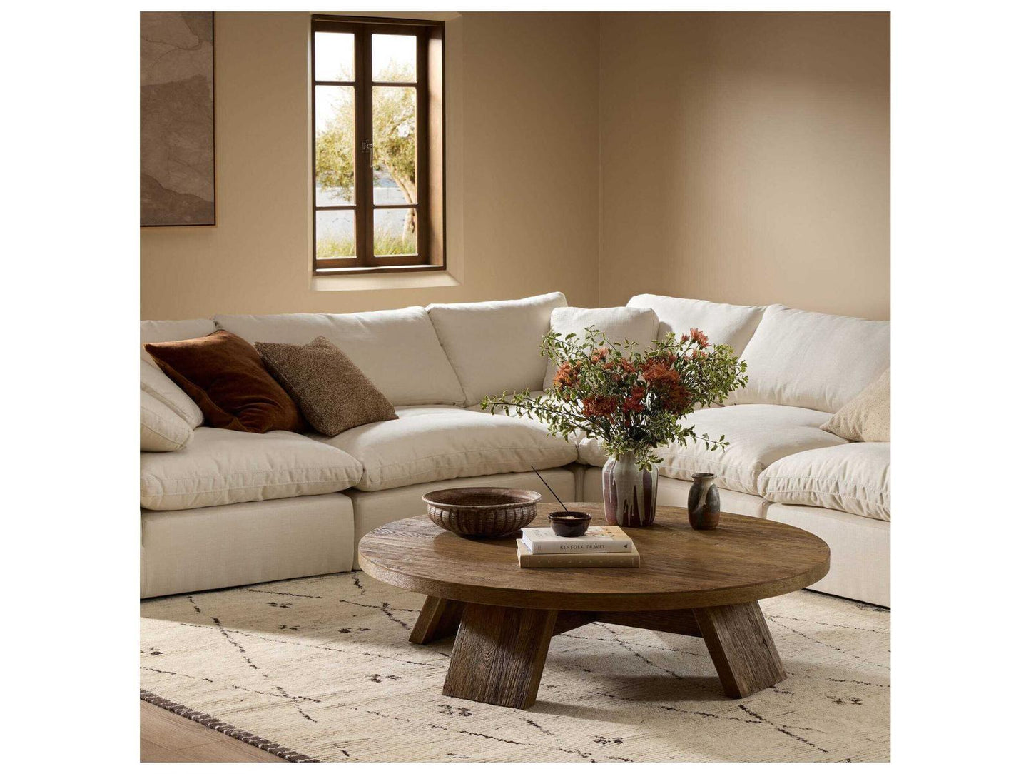 Irondale Sparrow Round Coffee Table Washed Old Oak Resawn