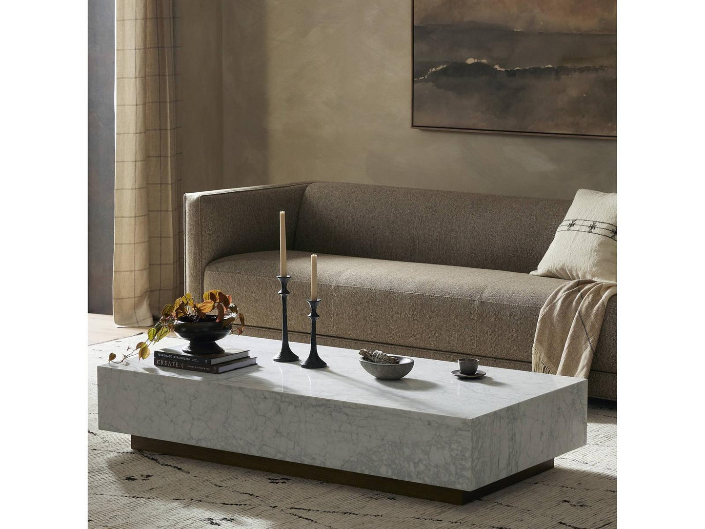 Hughes Masera Rectangular Coffee Table in White Carrara Marble