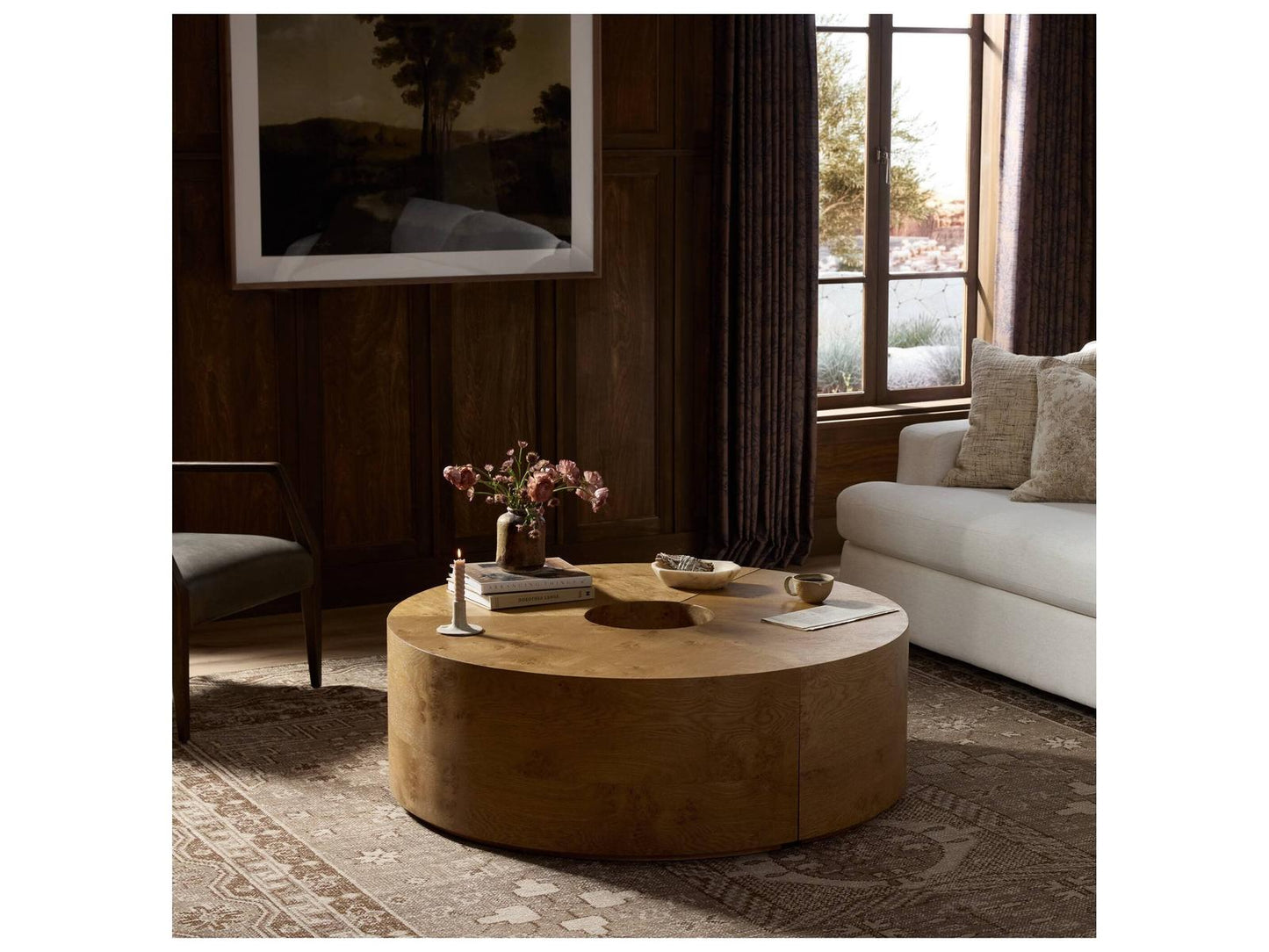 Collins Round Wood Coffee Table in Barley Medium Burl Oak
