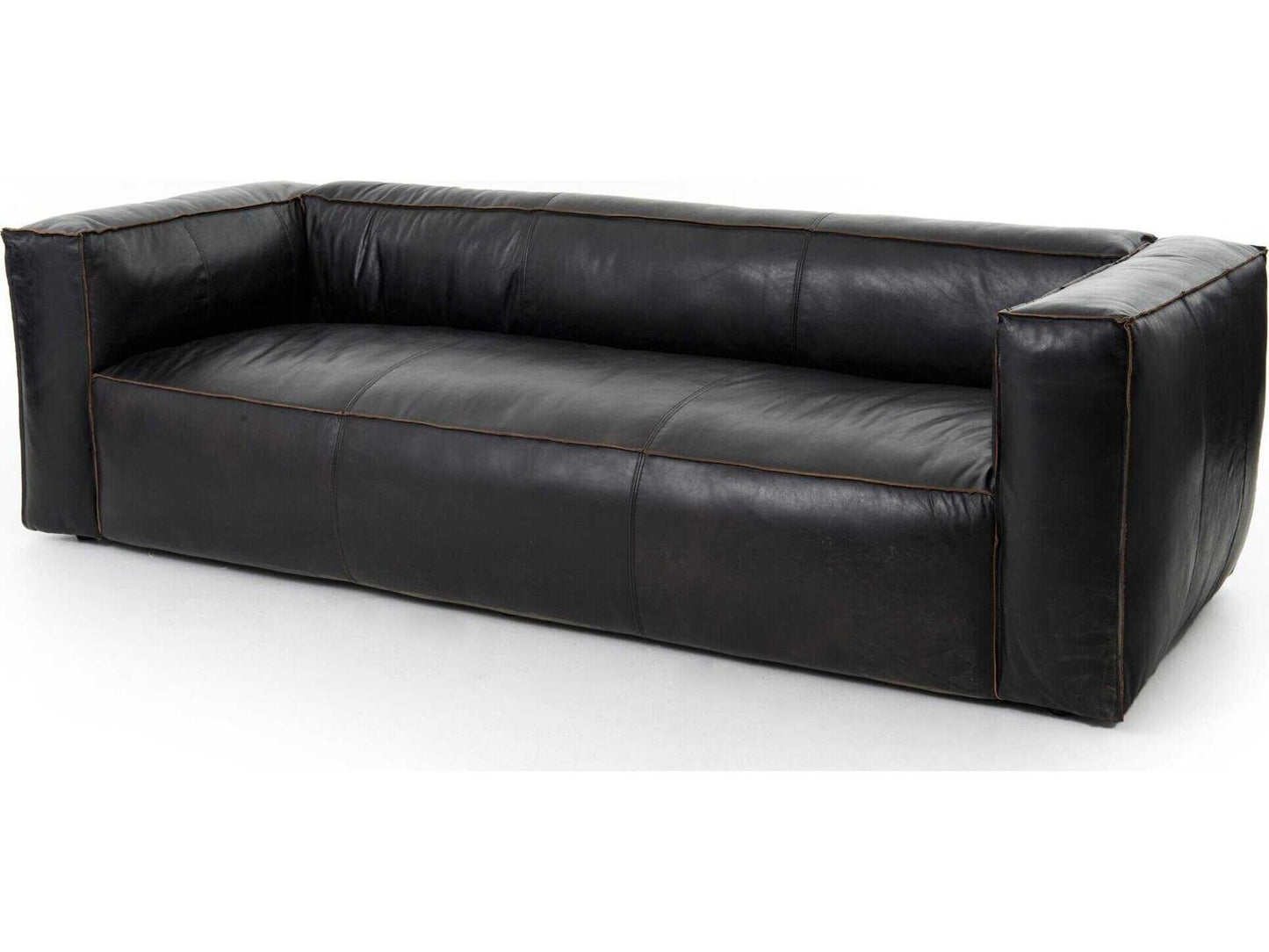 Nolita Reverse Stitch 99 Inch Top-Grain Leather Sofa in Rider Black