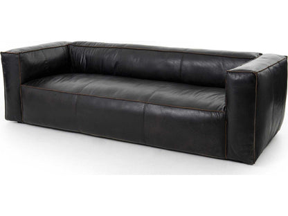 Nolita Reverse Stitch 99 Inch Top-Grain Leather Sofa in Rider Black