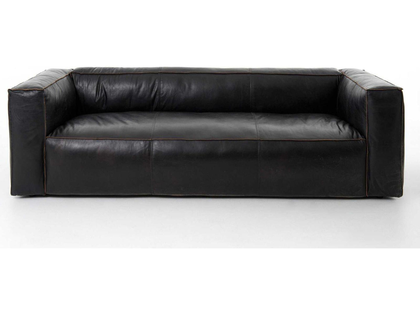 Nolita Reverse Stitch 99 Inch Top-Grain Leather Sofa in Rider Black