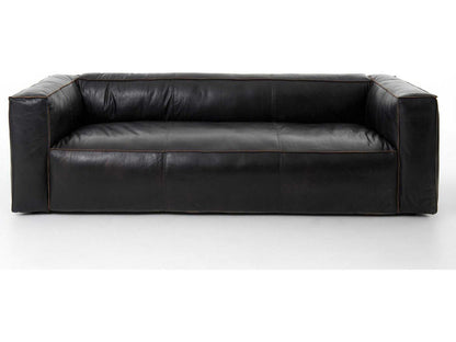 Nolita Reverse Stitch 99 Inch Top-Grain Leather Sofa in Rider Black