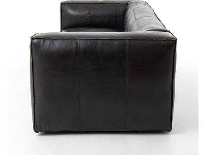 Nolita Reverse Stitch 99 Inch Top-Grain Leather Sofa in Rider Black
