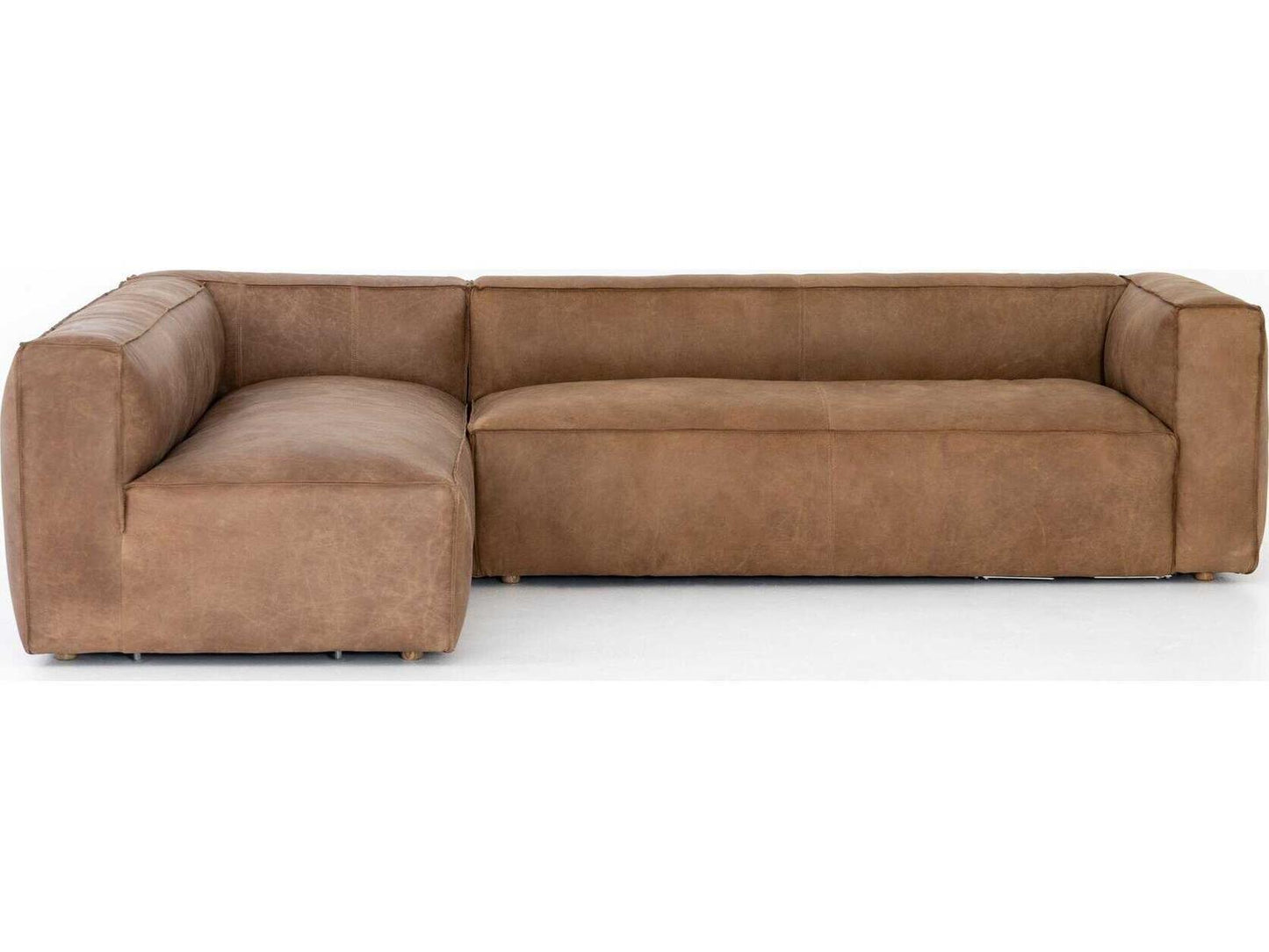 Carnegie Nolita 2-Piece Right Arm Facing Top Grain Leather Sectional Sofa in Natural Washed Sand