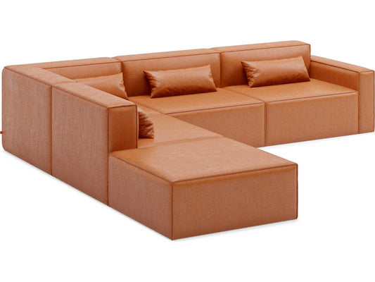 Mix Modular 5-Piece Vegan AppleSkin Leather Sectional Sofa in Cognac