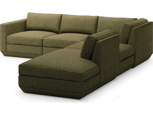 Podium 5-Piece Modular Upholstered Sectional Sofa in Podium Green