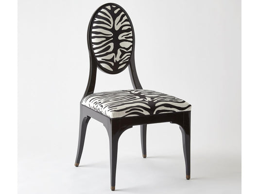 Zebra Upholstered Dining Side Chair in Matte Black Lacquer