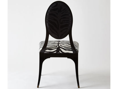 Zebra Upholstered Dining Side Chair in Matte Black Lacquer