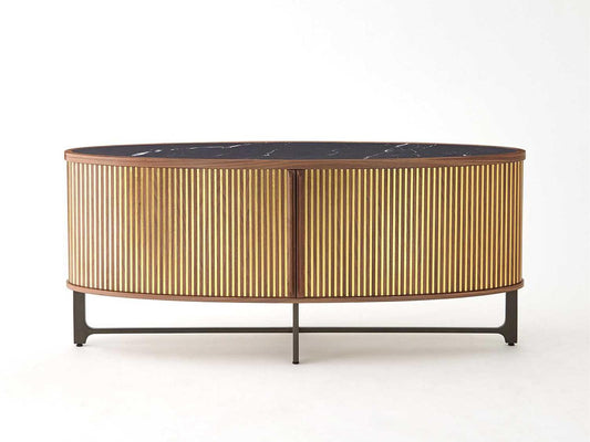 Cabriolet 70-Inch Walnut Wood Media Console with Gold Leaf and Gunmetal Accents