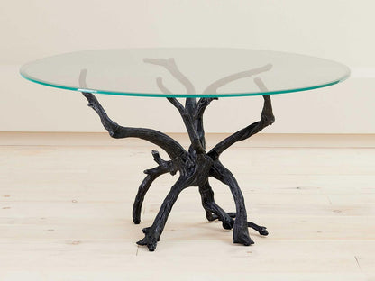 Monterey Round 60-Inch Glass Top Dining Table in Natural Iron