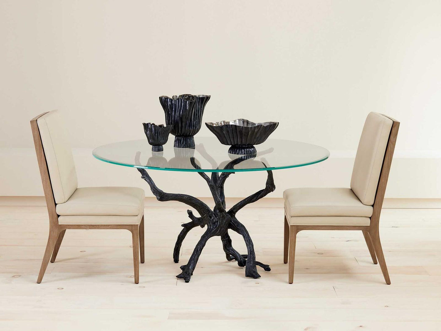 Monterey Round 60-Inch Glass Top Dining Table in Natural Iron