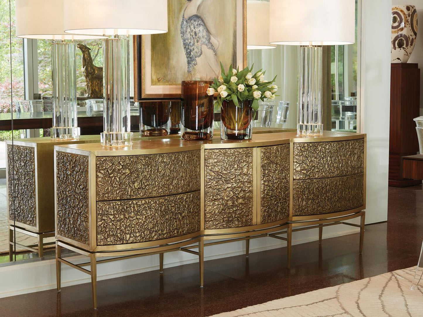 Crinkle Long Cabinet Brass Bronze Sideboard