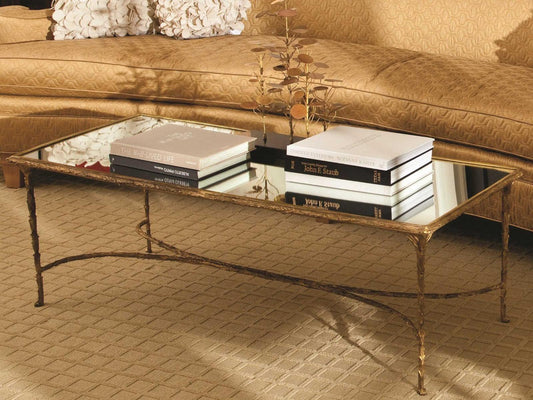 Organic Rectangle Coffee Table in Burnished Brass with Mirrored Top