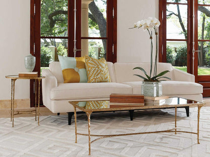 Organic Rectangle Coffee Table in Burnished Brass with Mirrored Top