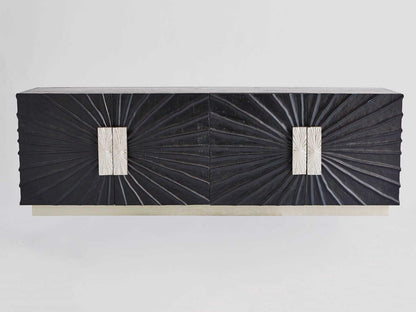 Pleated Media Sideboard in Black Onyx Pine Wood with Black Nickel